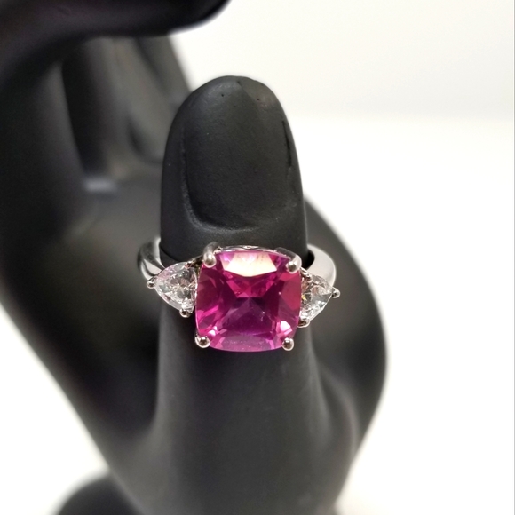 925Silver Lab Pink Sap&Cz D-827 CL1012 52054ZZMLSG2 Sterling Silver Womens Ring - Picture 4 of 6